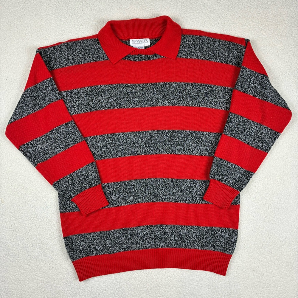 Vintage Striped Heather Sweater Collared Ugly Christmas Medium